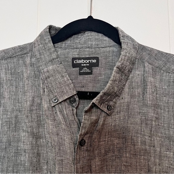 Claiborne 100% Linen Gray Long Sleeve Button Down Slim Fit Men's XXL Breathable - Picture 3 of 8